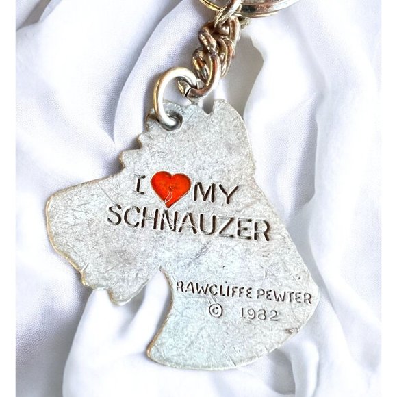 Vintage 1982 I Love My Schnauser Rawcliffe Pewter Keychain Dog - Picture 3 of 9
